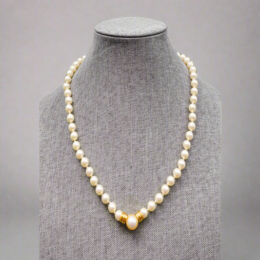 Christian Dior Vintage Simulated Pearl Pave Rhinestone Reversible Clasp Necklace