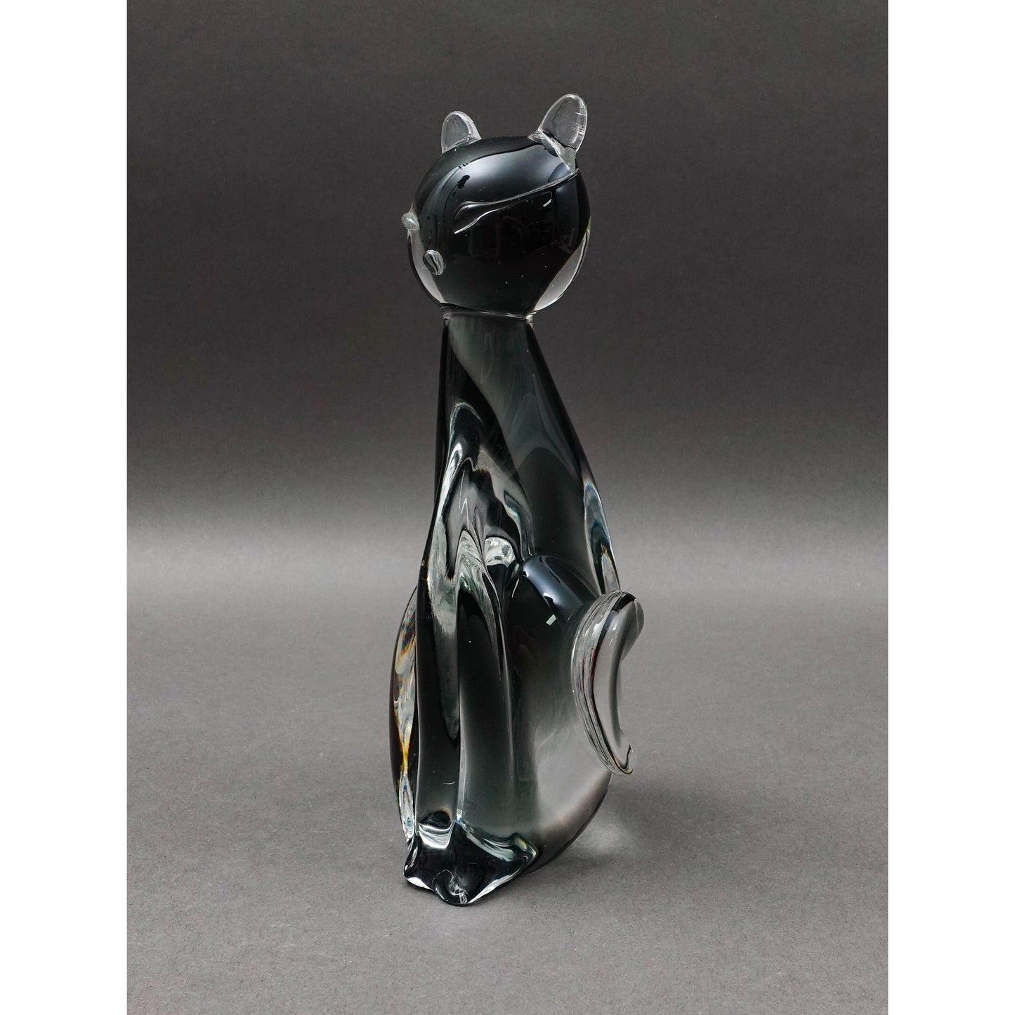 V Nason Murano Italy Sommerso SmokeArt Glass Seated Cat Figurine Sculpture 9"