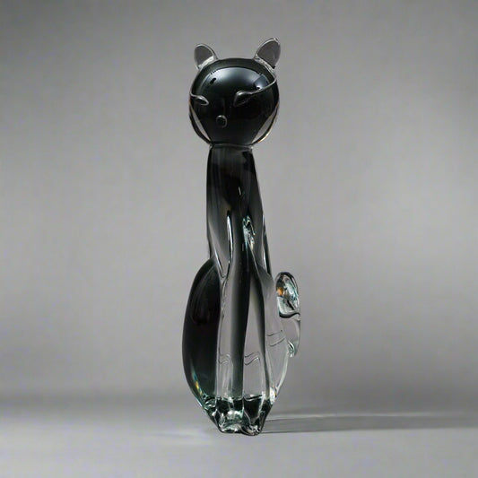 V Nason Murano Italy Sommerso SmokeArt Glass Seated Cat Figurine Sculpture 9"