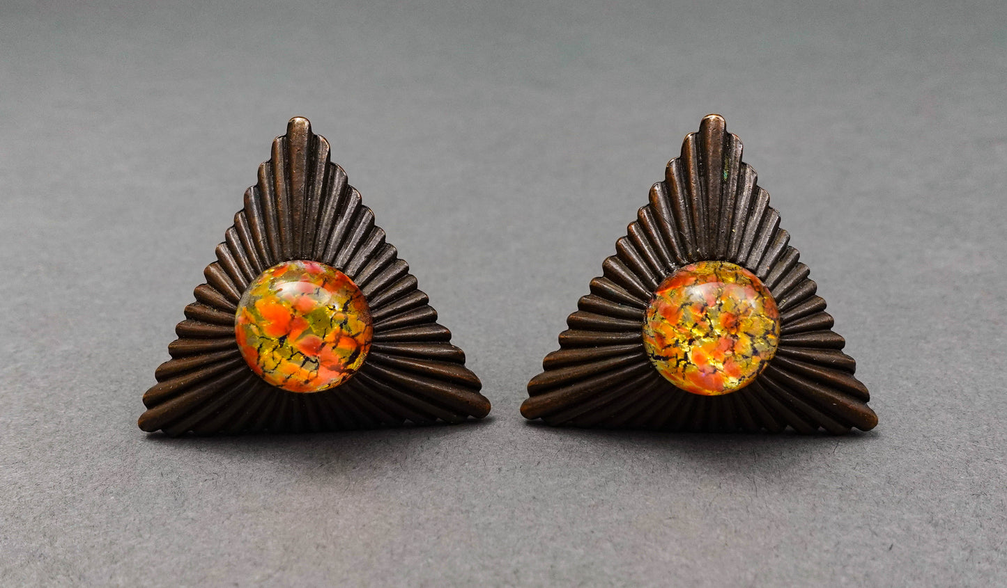 Marla Buck Designer Signed Vintage Triangle Runway Statement Clip Earrings