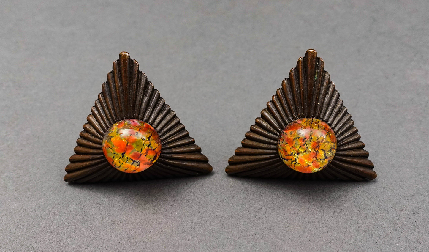 Marla Buck Designer Signed Vintage Triangle Runway Statement Clip Earrings