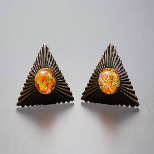 Marla Buck Designer Signed Vintage Triangle Runway Statement Clip Earrings