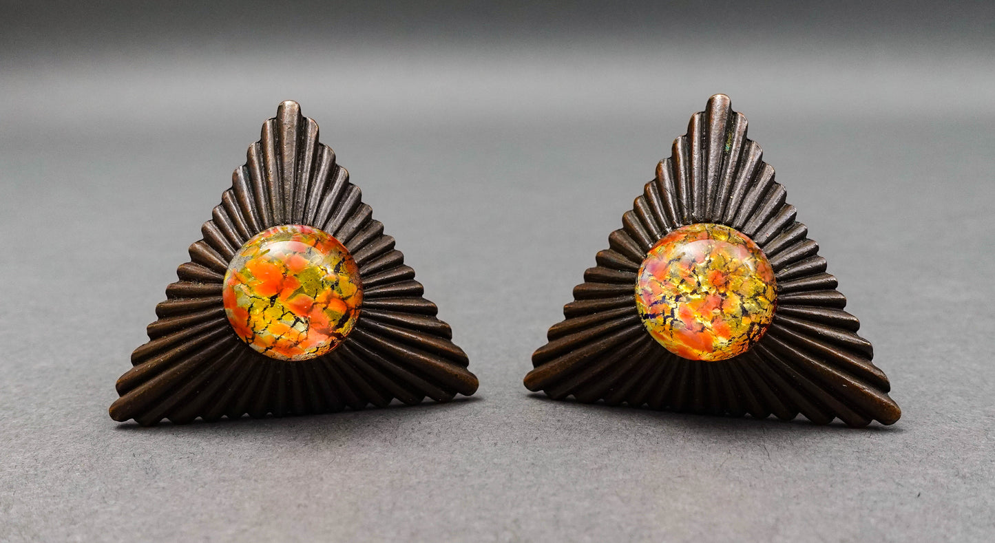Marla Buck Designer Signed Vintage Triangle Runway Statement Clip Earrings