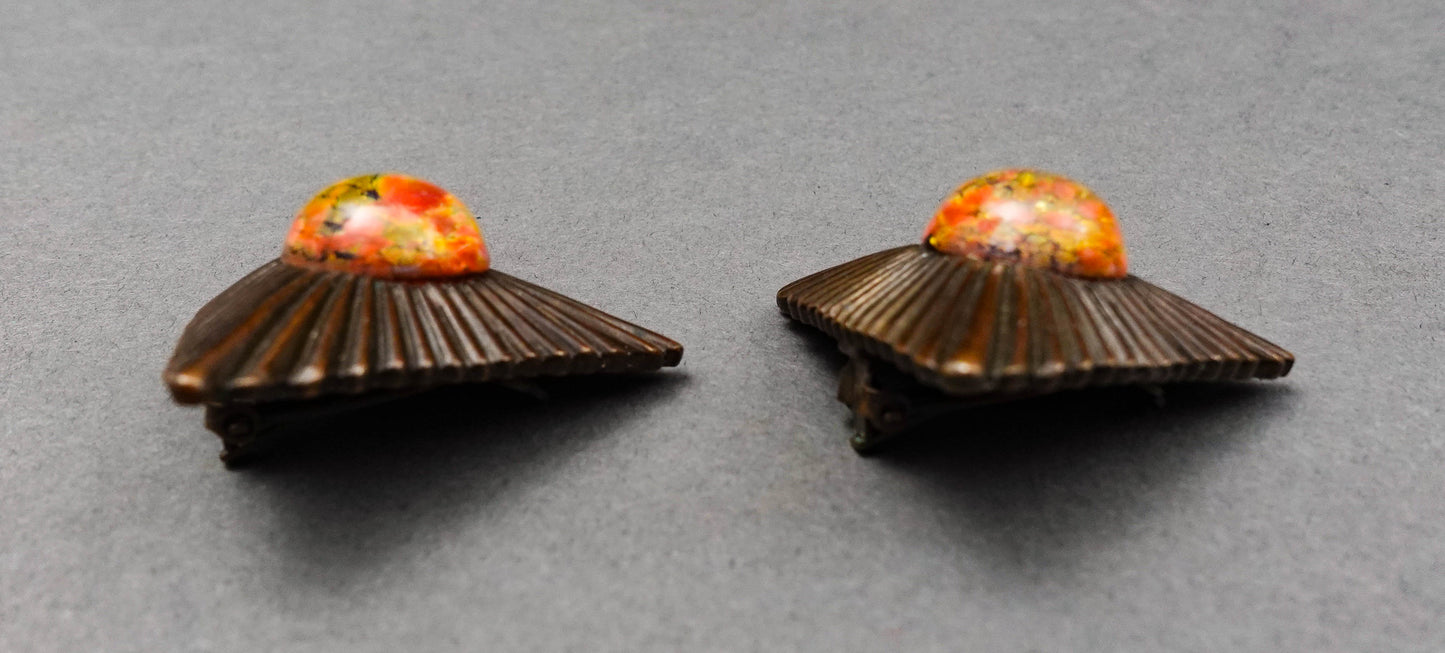 Marla Buck Designer Signed Vintage Triangle Runway Statement Clip Earrings