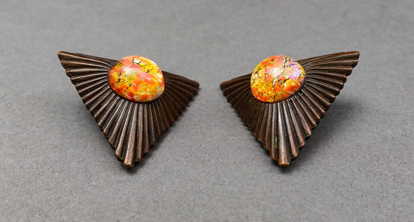 Marla Buck Designer Signed Vintage Triangle Runway Statement Clip Earrings