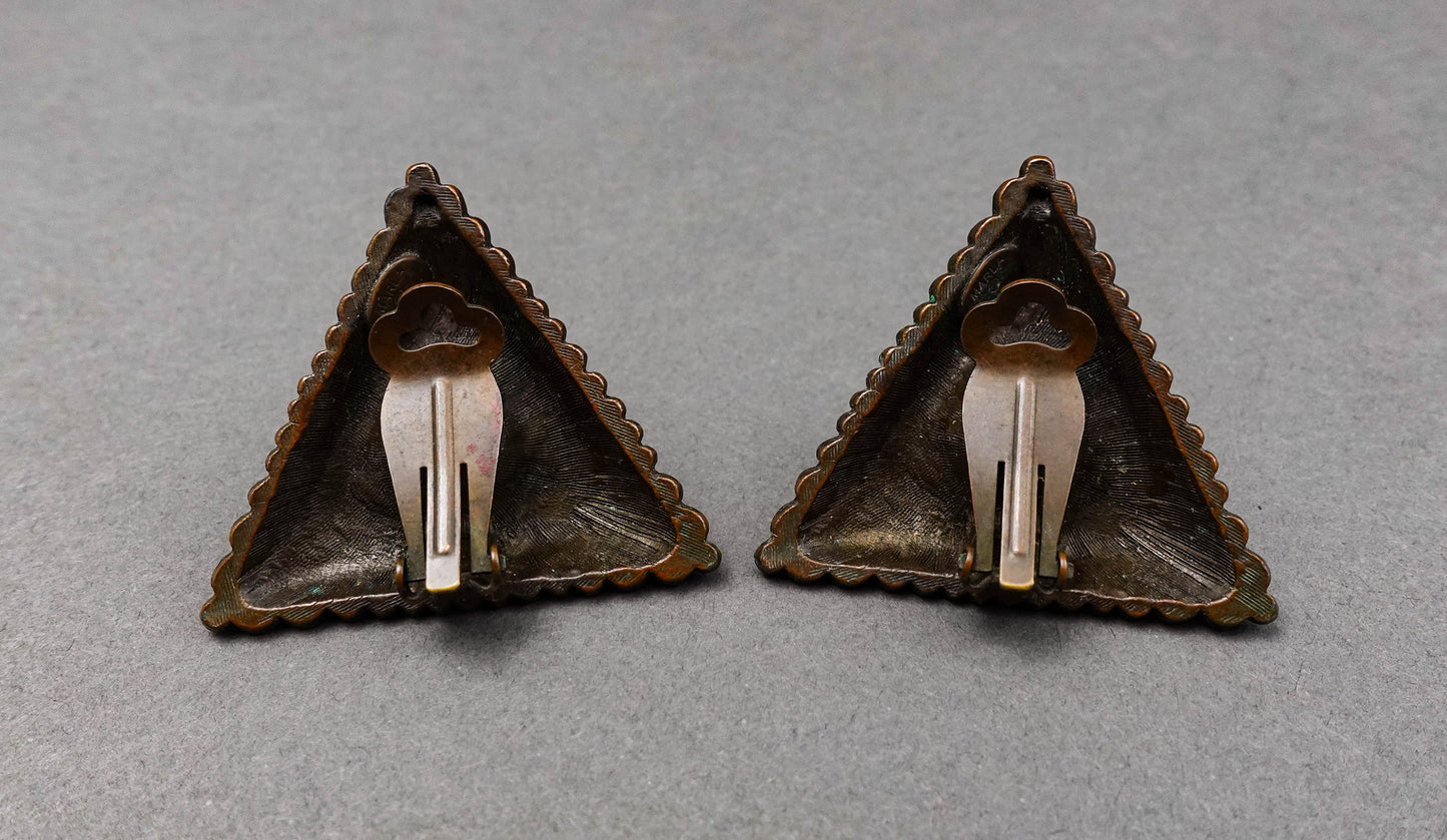 Marla Buck Designer Signed Vintage Triangle Runway Statement Clip Earrings