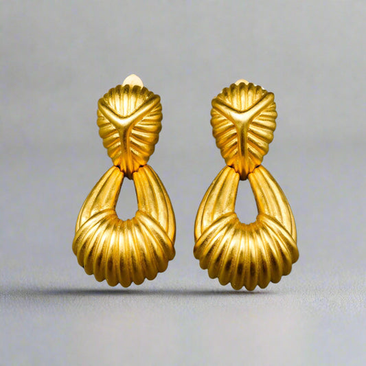 Givenchy Vintage Large Gold Tone Dangle Drop Door Knocker Runway Clip Earrings