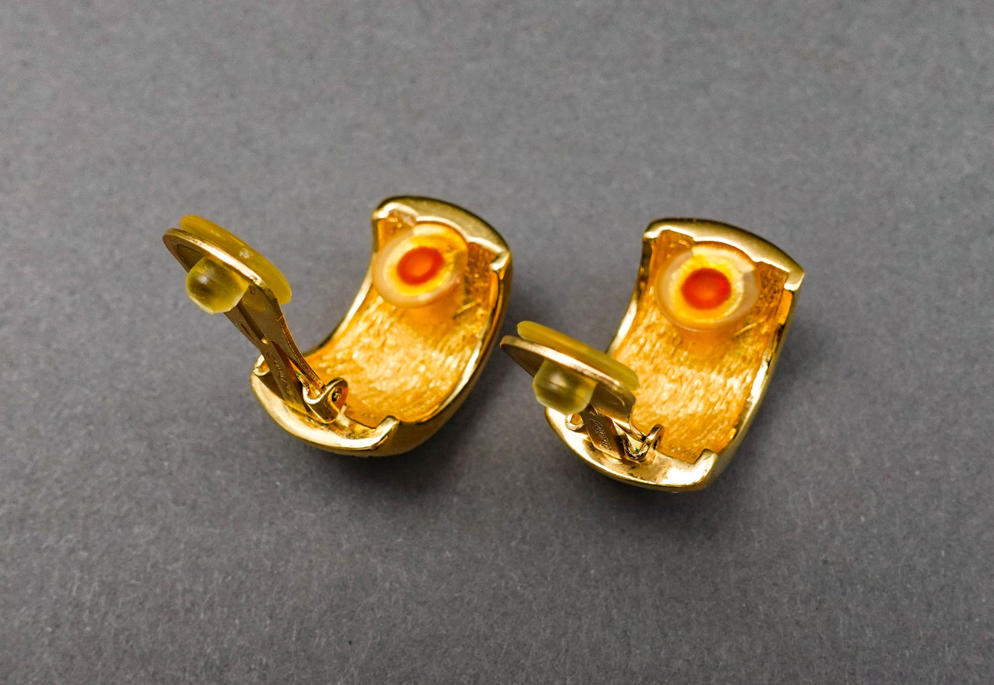 Christian Dior Vintage Black Enamel Rhinestone Gold Tone Clip Couture Earrings