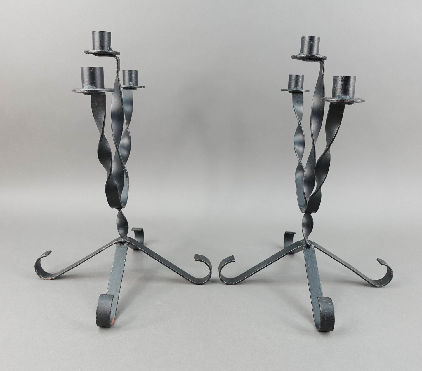 Pair Of Vintage MCM Twisted Wrought Iron Candle Candlesticks Candelabras