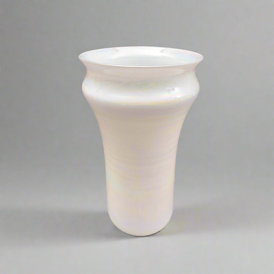 Sergio Asti Venini Murano Signed MCM Iridescent Opalescent White Glass Vase