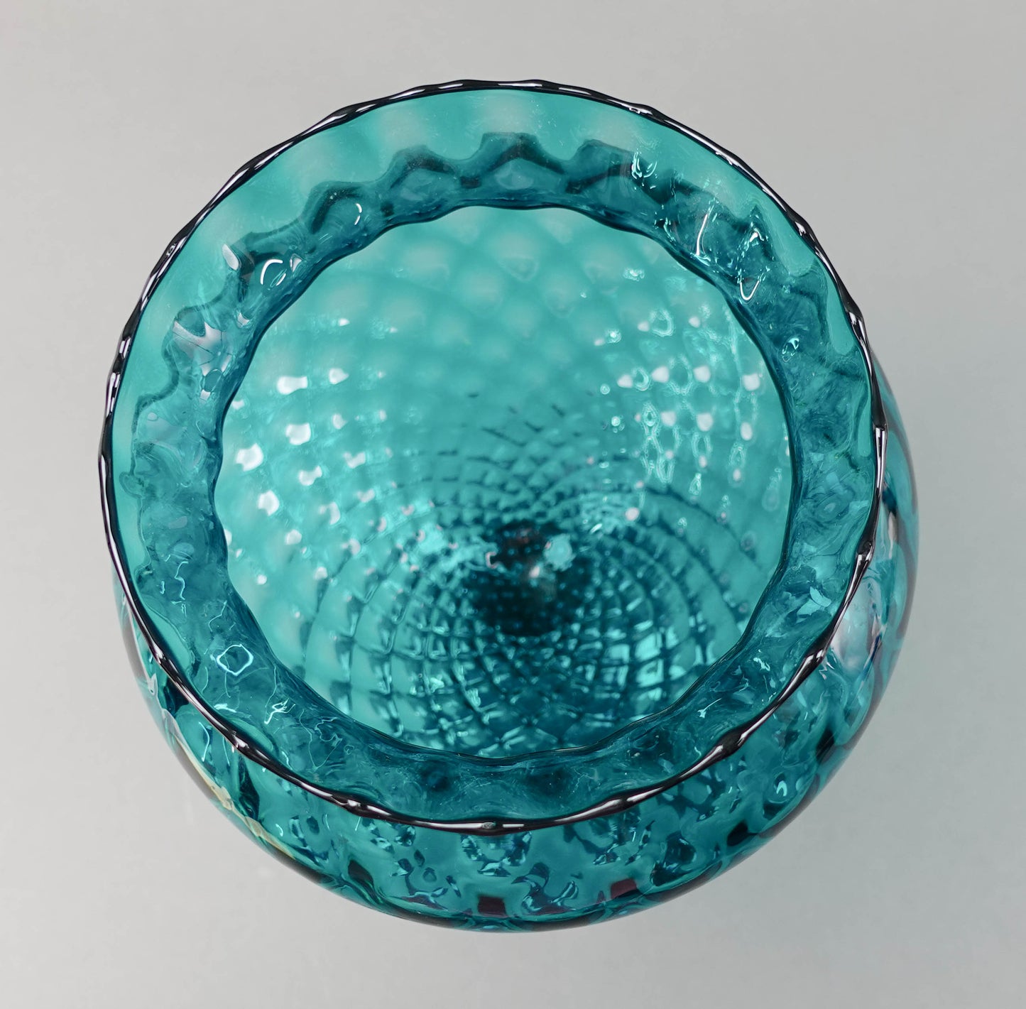 Empoli Italian MCM Teal Optic Art Glass Stem Goblet Bowl Compote Vase 12"