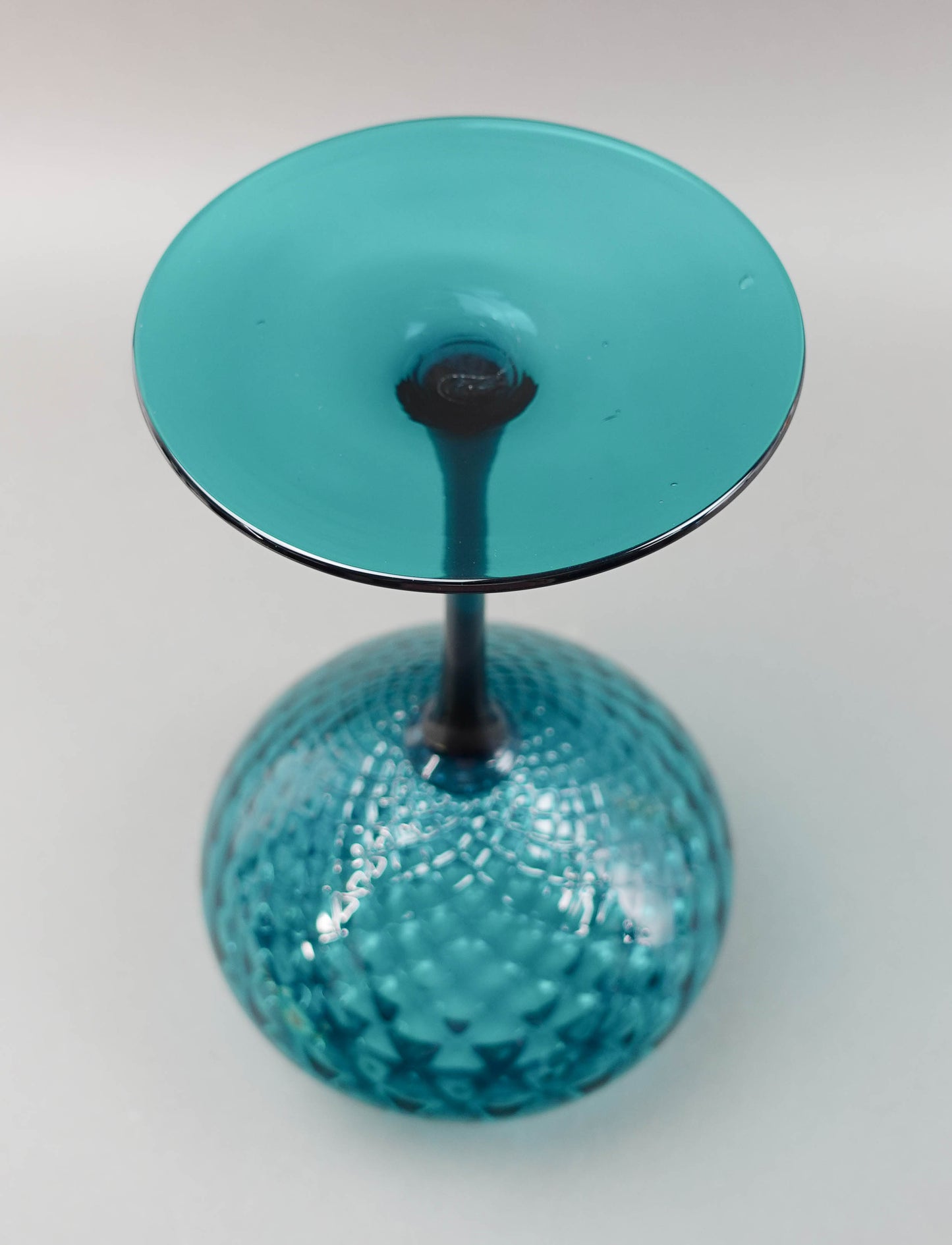 Empoli Italian MCM Teal Optic Art Glass Stem Goblet Bowl Compote Vase 12"