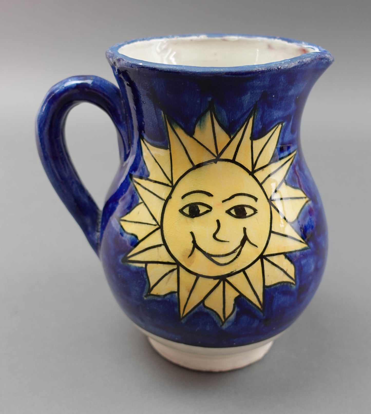 Safi Signed Vintage Moroccan Hand Painted Sun Pottery Pitcher