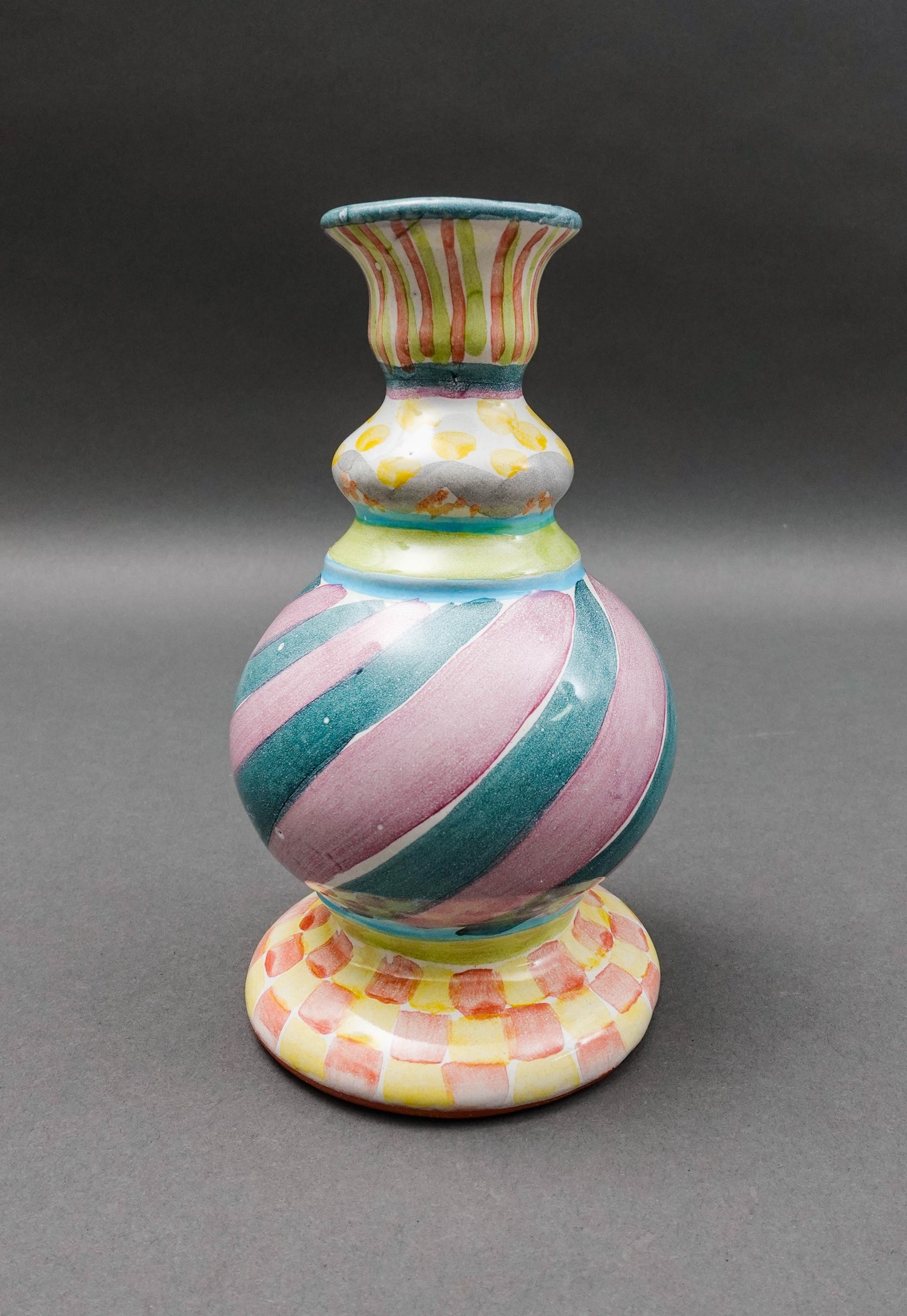MacKenzie Childs Cayuga Hand Painted Bud Vase Candle Stick Candle Holder 7 1/4"