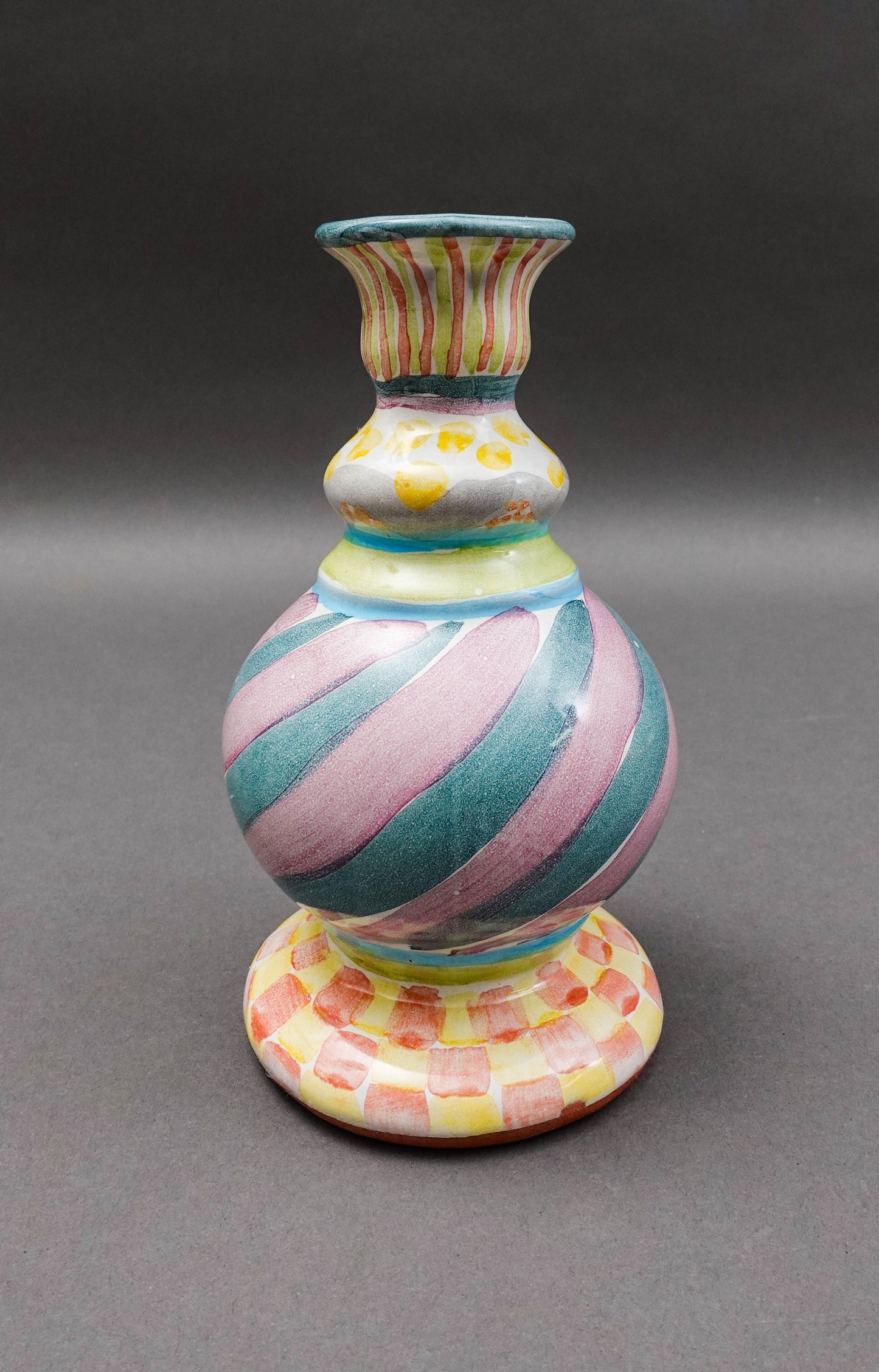 MacKenzie Childs Cayuga Hand Painted Bud Vase Candle Stick Candle Holder 7 1/4"
