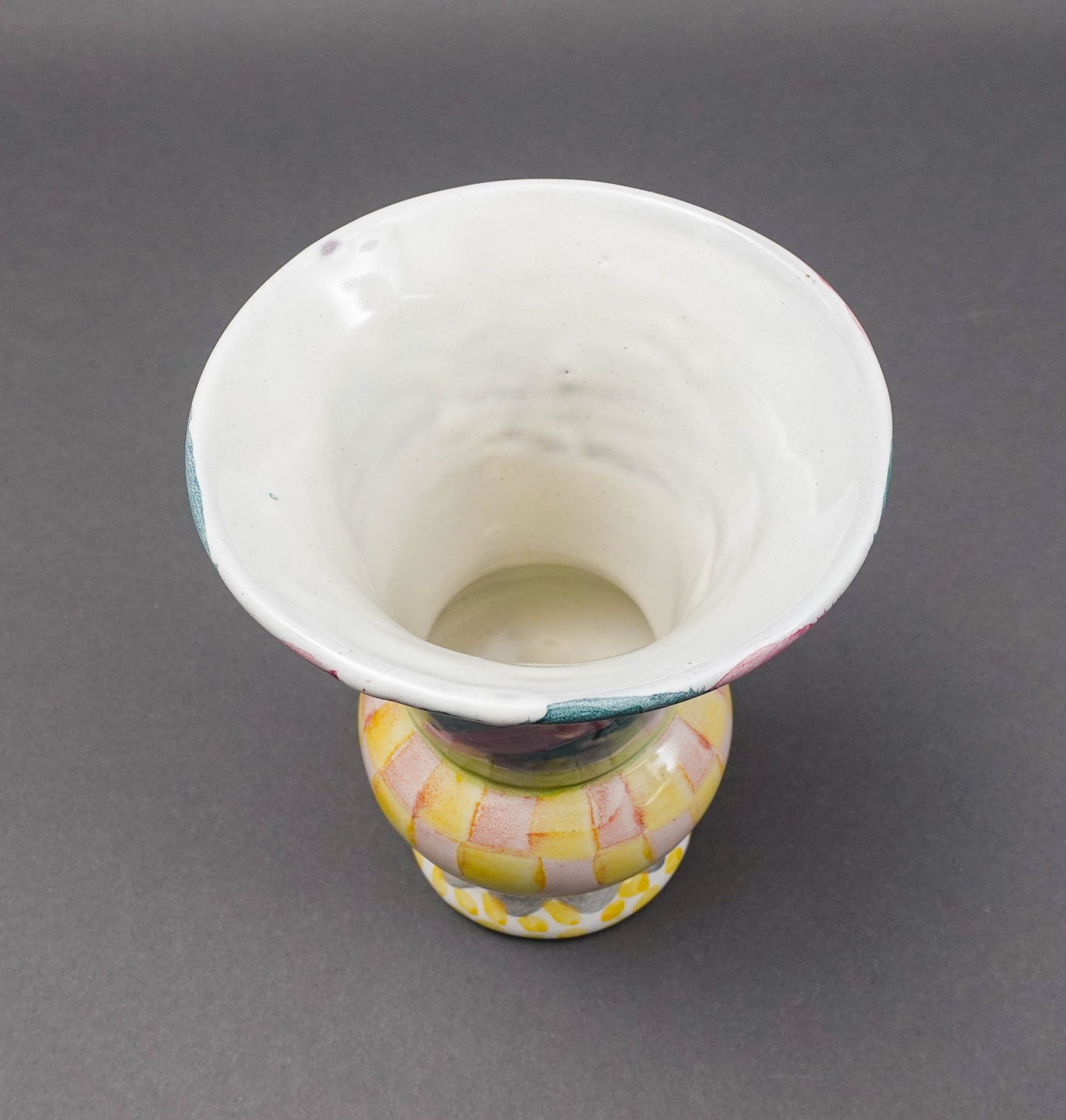 MacKenzie Childs Vintage Cayuga Hand Painted Art Pottery Footed Trumpet Vase 7"
