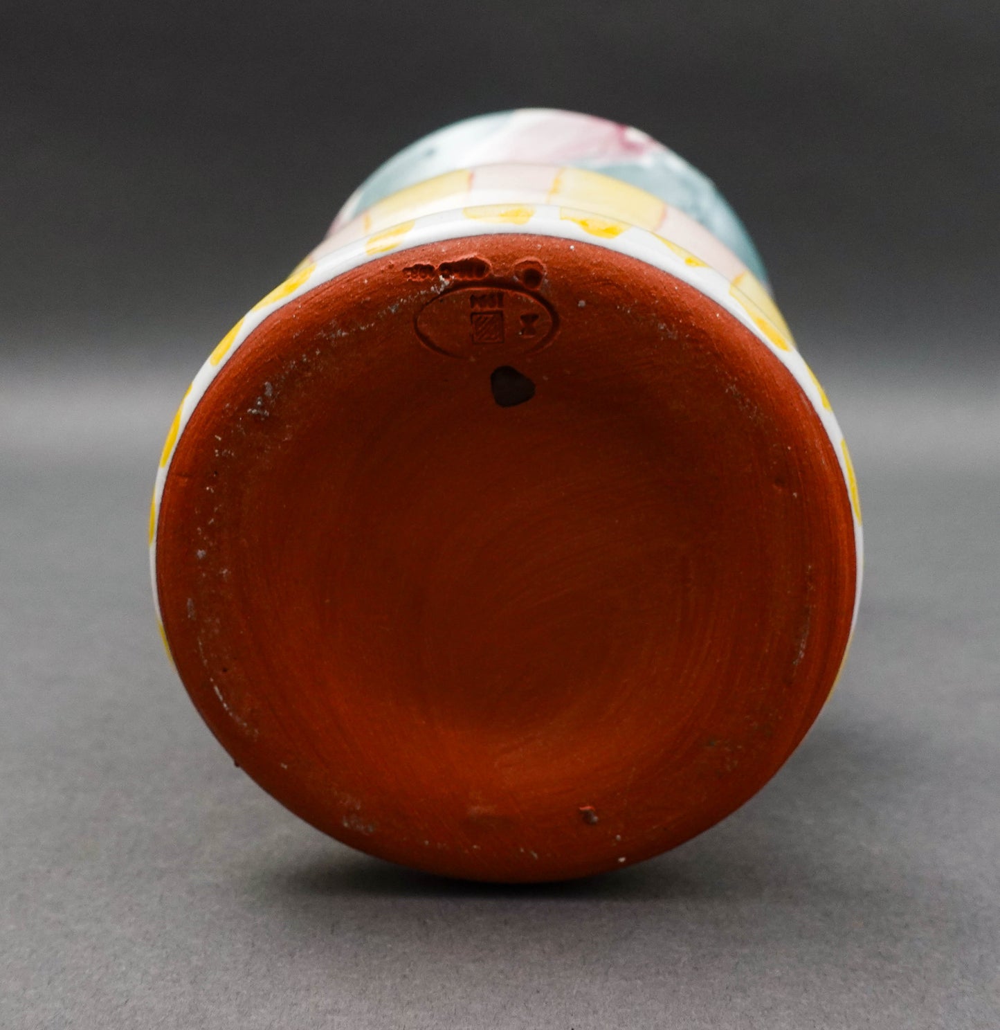 MacKenzie Childs Vintage Cayuga Hand Painted Art Pottery Footed Trumpet Vase 7"