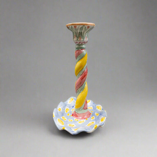 MacKenzie Childs Aalsmeer Hand Painted Twisted Candle Stick Candle Holder 8 1/2")