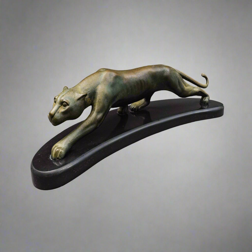 Georges Lavroff (Russian 1895-1961) Signed Bronze Panther Sculpture Slate Base