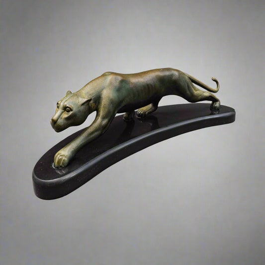 Georges Lavroff (Russian 1895-1961) Signed Bronze Panther Sculpture Slate Base