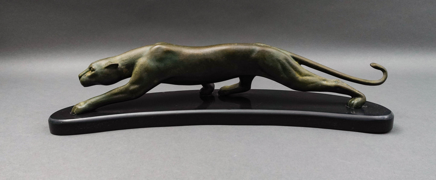 Georges Lavroff (Russian 1895-1961) Signed Bronze Panther Sculpture Slate Base