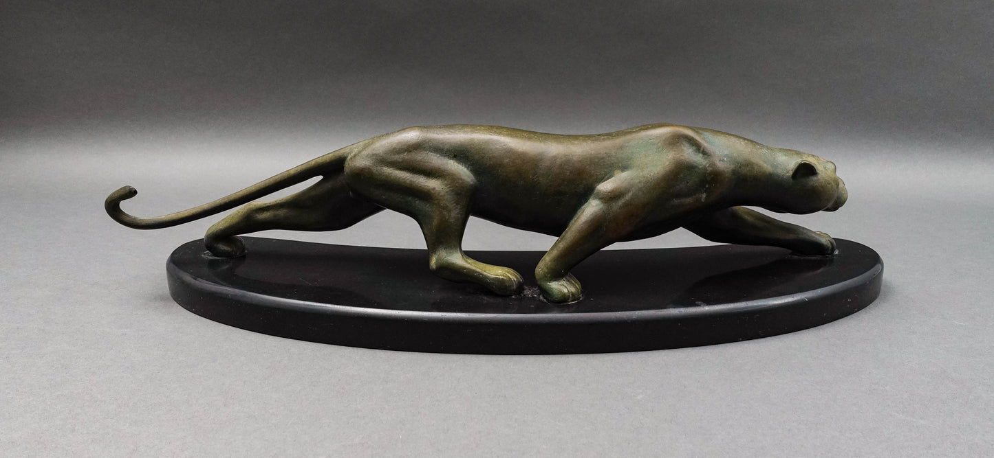 Georges Lavroff (Russian 1895-1961) Signed Bronze Panther Sculpture Slate Base