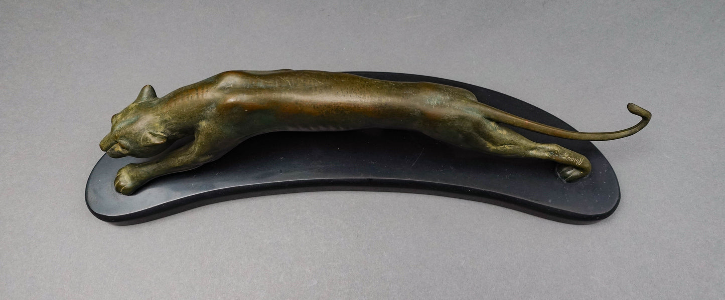 Georges Lavroff (Russian 1895-1961) Signed Bronze Panther Sculpture Slate Base