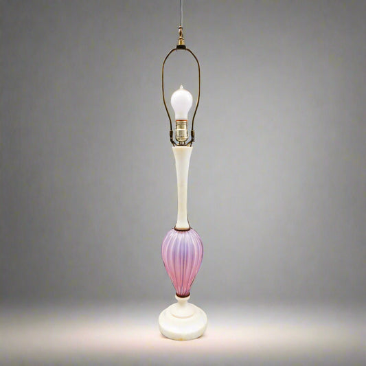 Vintage MCM Italian Murano Pink Opaline Art Glass Marble Table Lamp (Read)