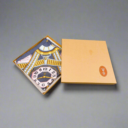 Rolex Of Geneva Italian Vintage Blue & Gold Silk Scarf In Box