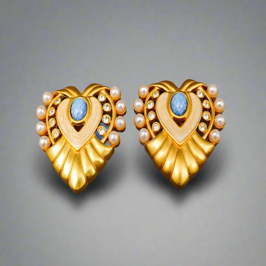 Elizabeth Taylor Avon Vintage Heart Of Hollywood Gold Tone Pearls Clip Earrings