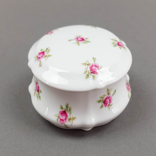 LEC Leclair Limoges France Porcelain Rose Floral Powder Trinket Jewelry Box 5"