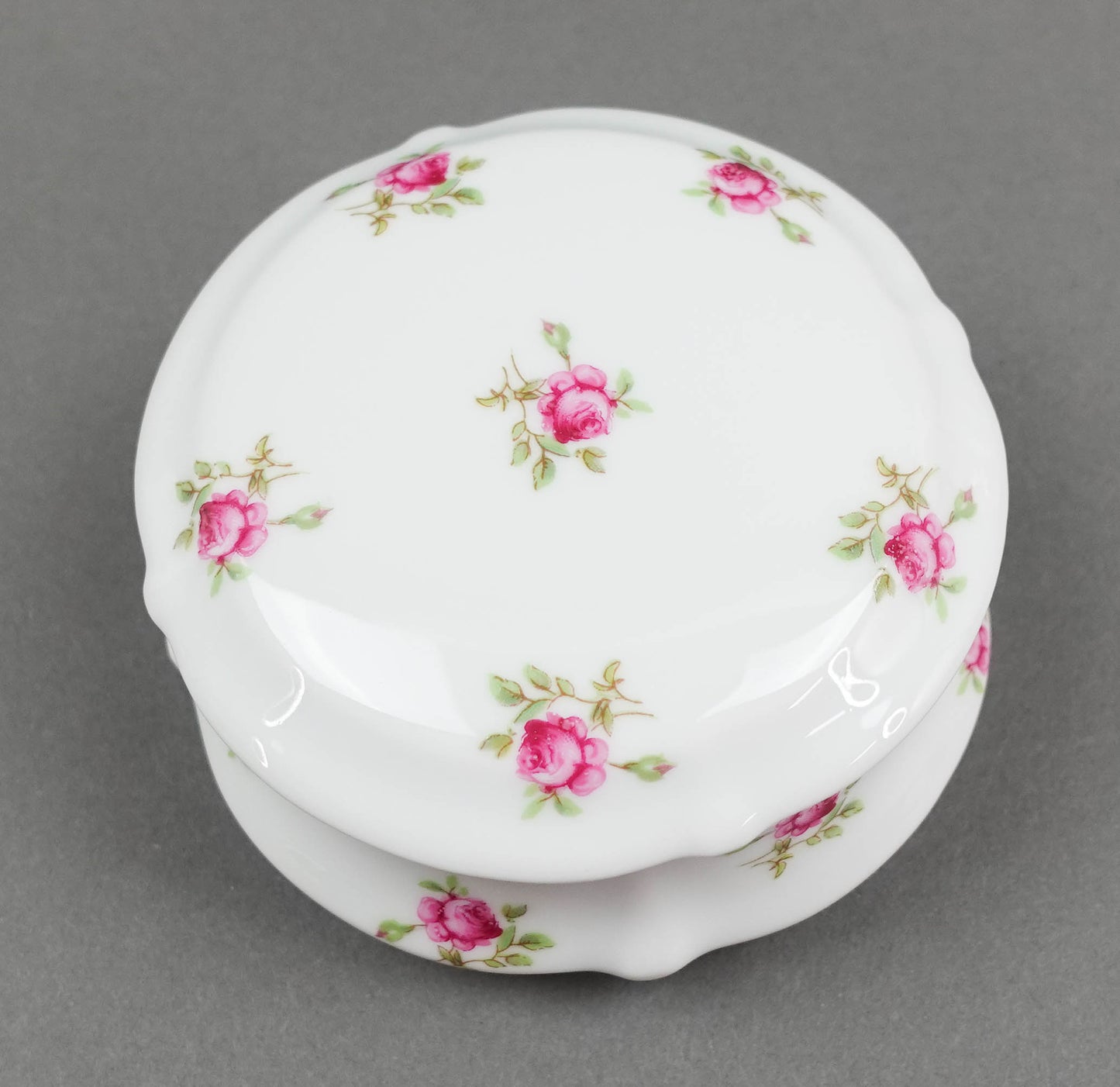 LEC Leclair Limoges France Porcelain Rose Floral Powder Trinket Jewelry Box 5"