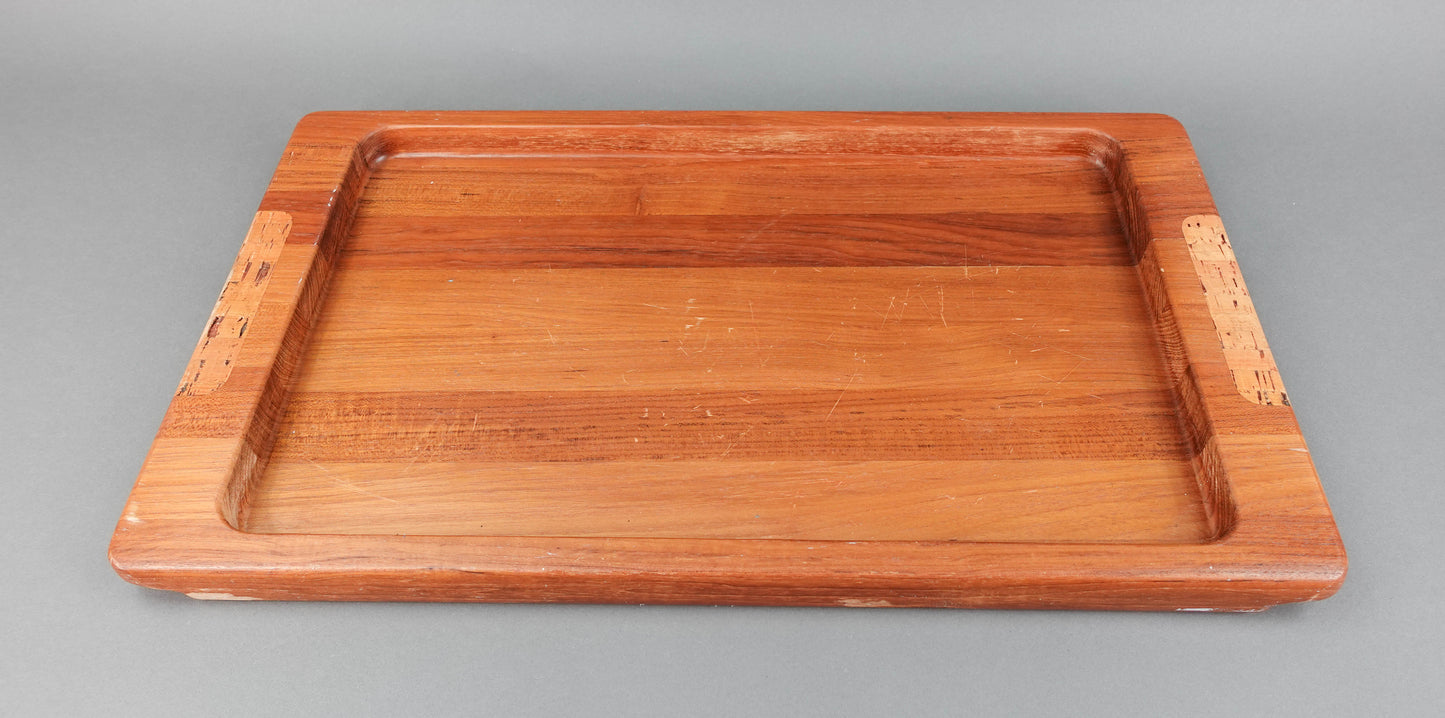 Nissen Denmark Mid Centurty Modern Teak Wood Serving Tray With Cork Handles 23"