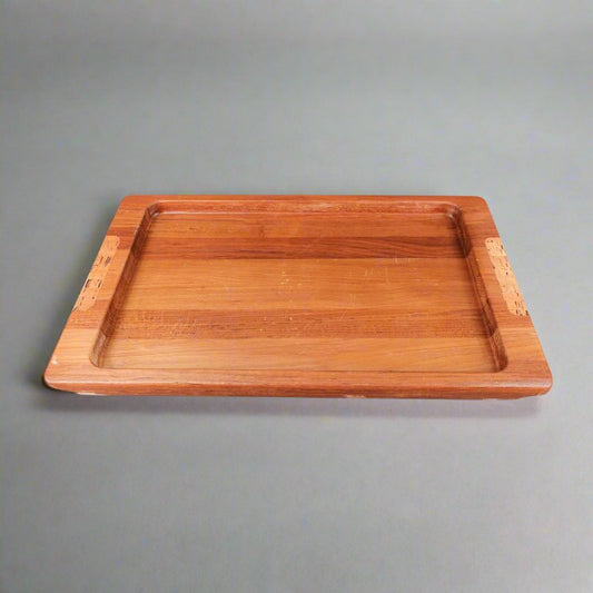 Nissen Denmark Mid Centurty Modern Teak Wood Serving Tray With Cork Handles 23"