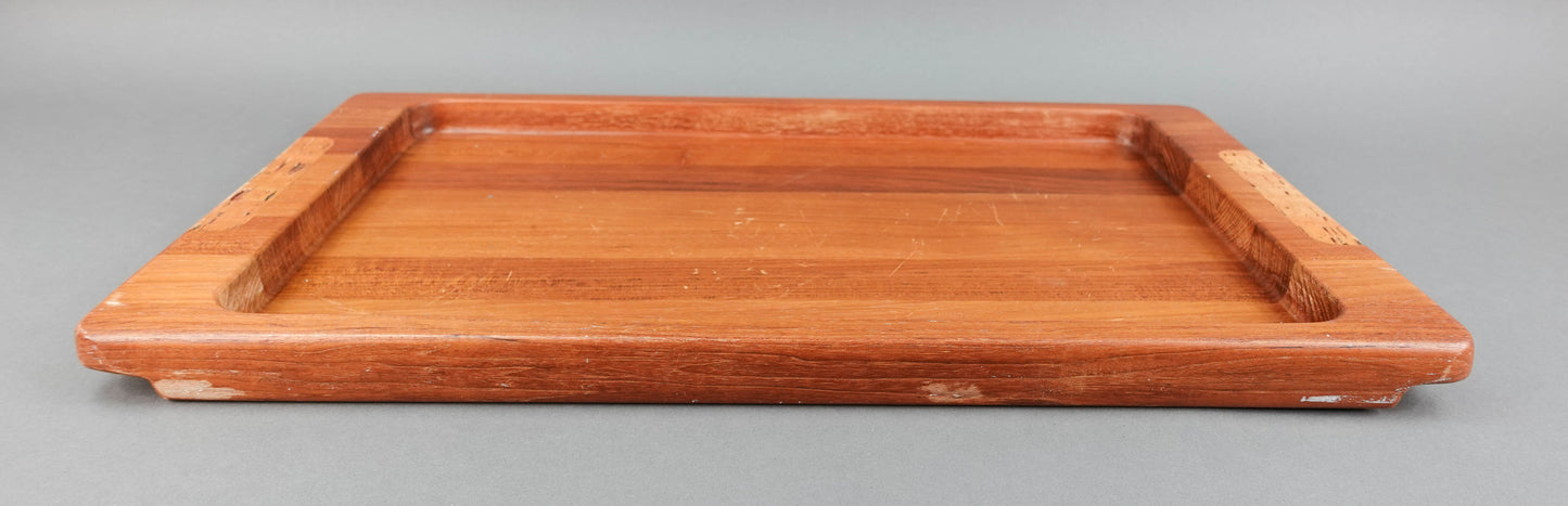 Nissen Denmark Mid Centurty Modern Teak Wood Serving Tray With Cork Handles 23"