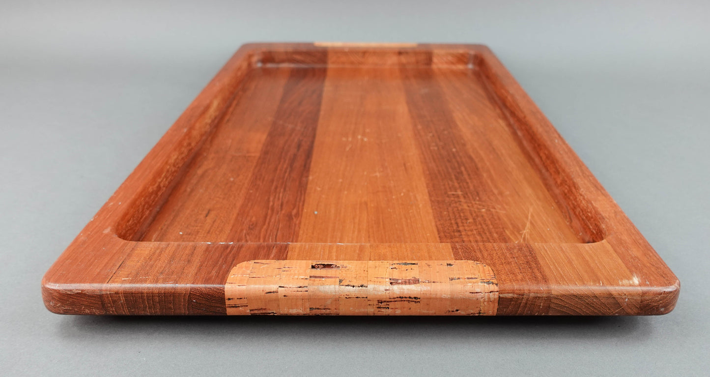 Nissen Denmark Mid Centurty Modern Teak Wood Serving Tray With Cork Handles 23"