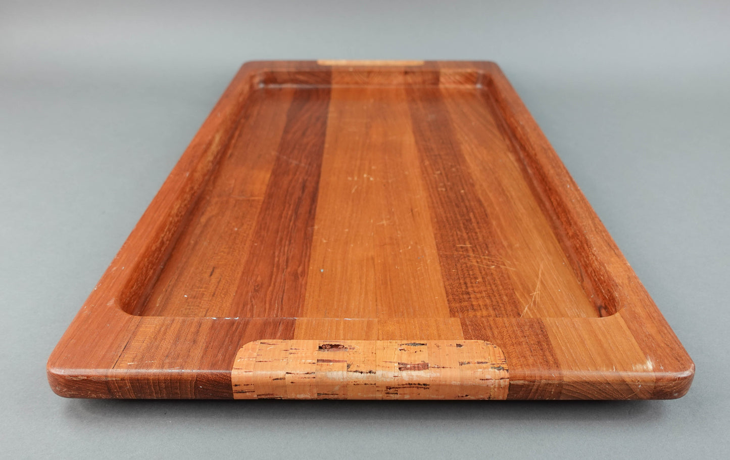 Nissen Denmark Mid Centurty Modern Teak Wood Serving Tray With Cork Handles 23"