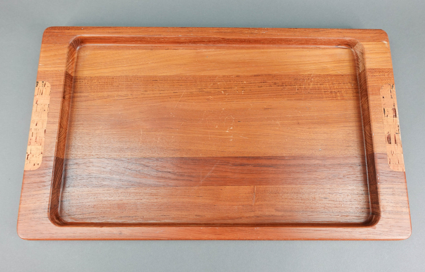 Nissen Denmark Mid Centurty Modern Teak Wood Serving Tray With Cork Handles 23"