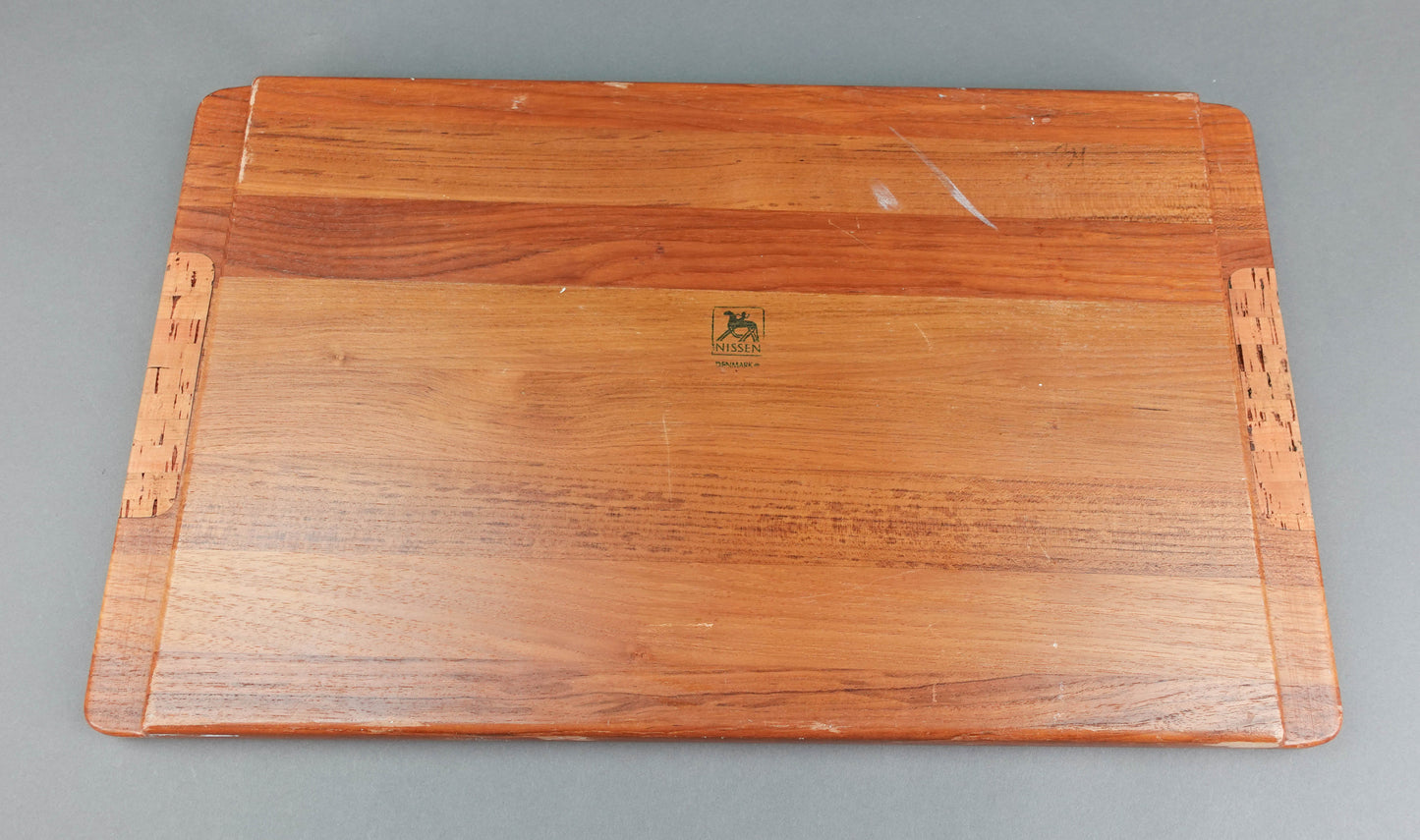 Nissen Denmark Mid Centurty Modern Teak Wood Serving Tray With Cork Handles 23"