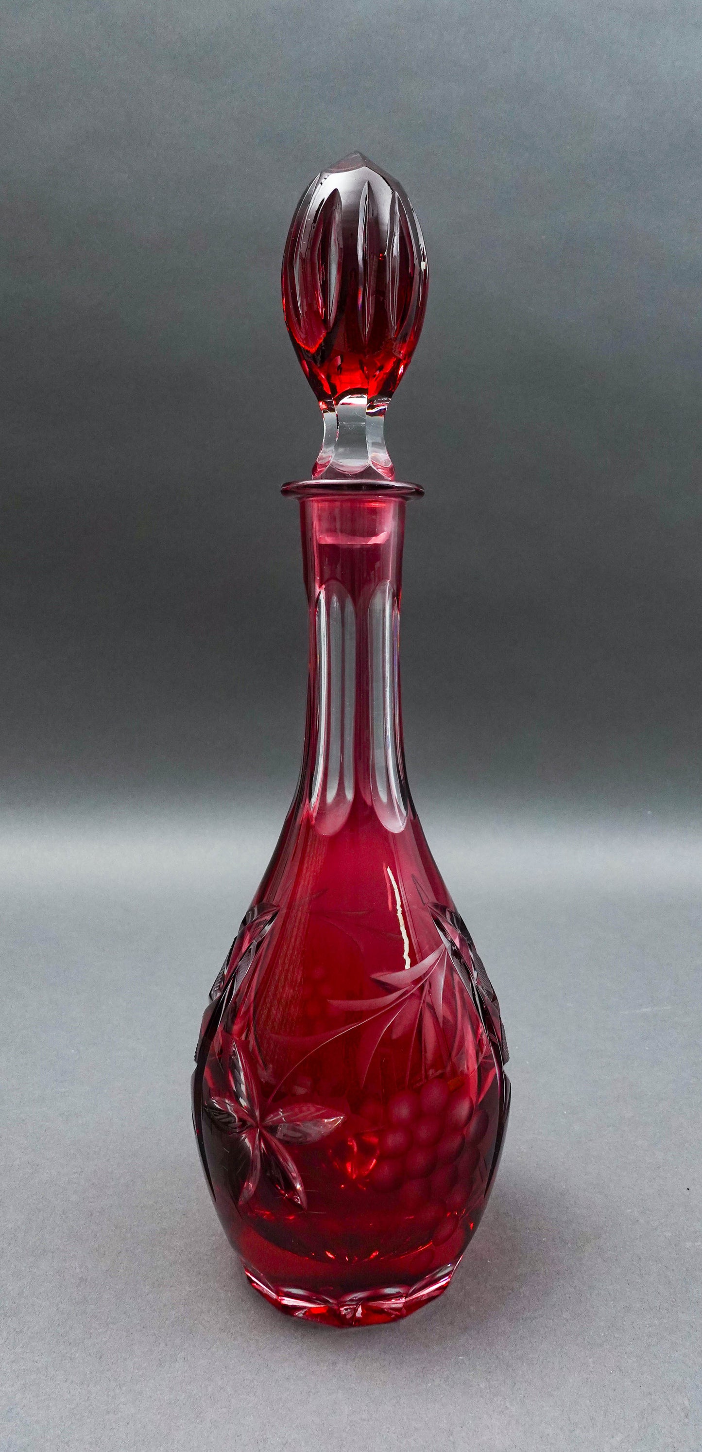 Natchtmann Bleikristall Crystal Germany Cranberry Cut To Clear Glass Decanter