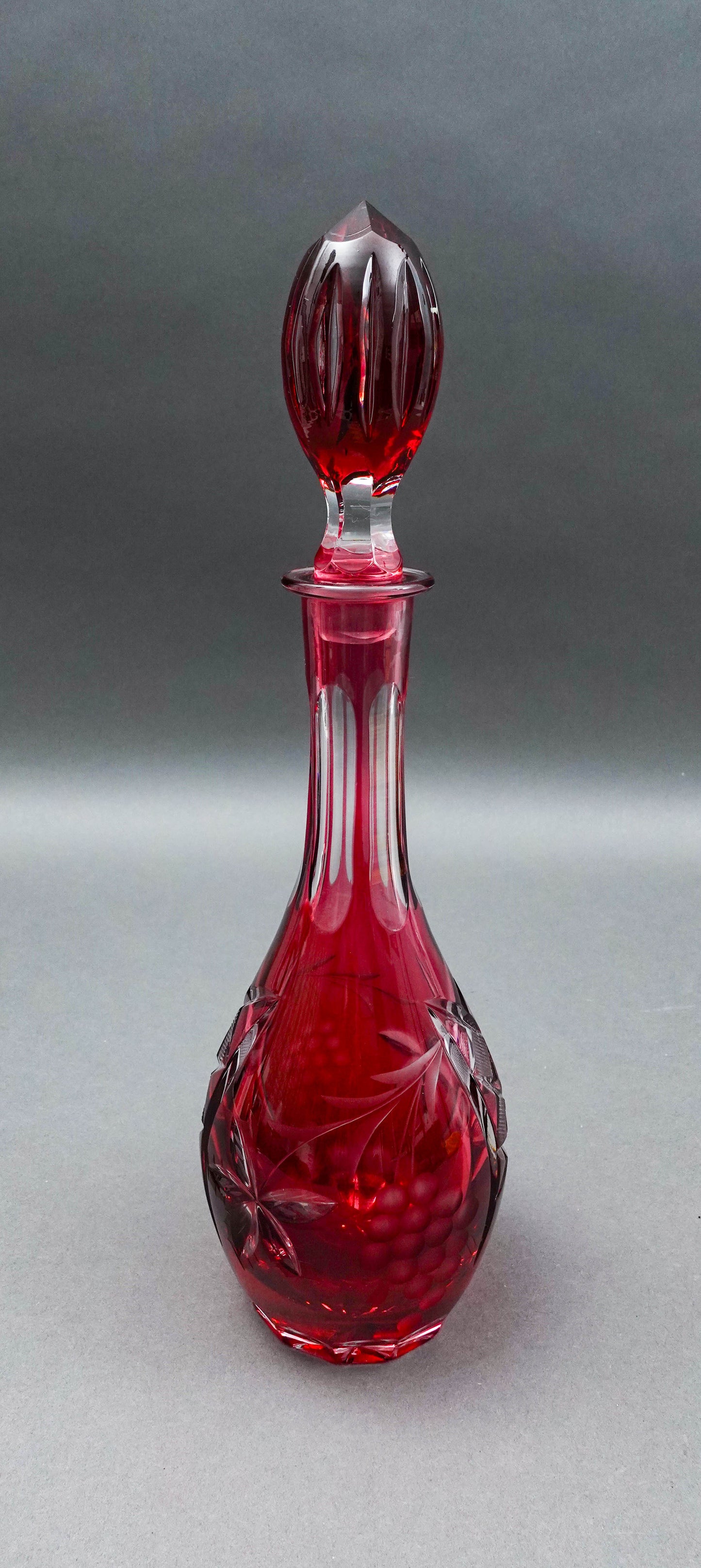 Natchtmann Bleikristall Crystal Germany Cranberry Cut To Clear Glass Decanter