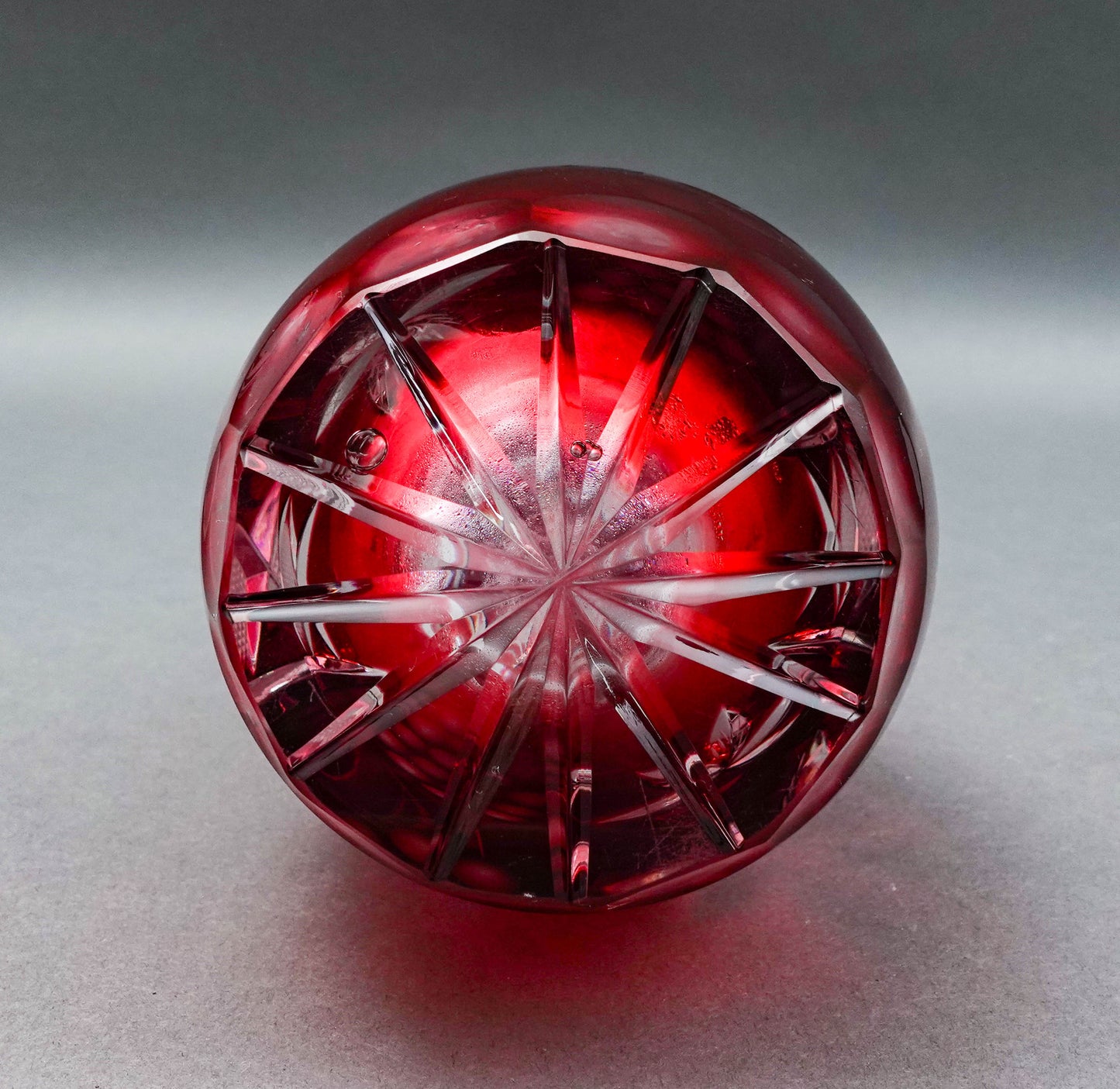 Natchtmann Bleikristall Crystal Germany Cranberry Cut To Clear Glass Decanter
