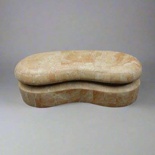 Kinder-Harris Dara 1980s Pink Tessellated Stone Brass Kidney Shaped Box (Read)