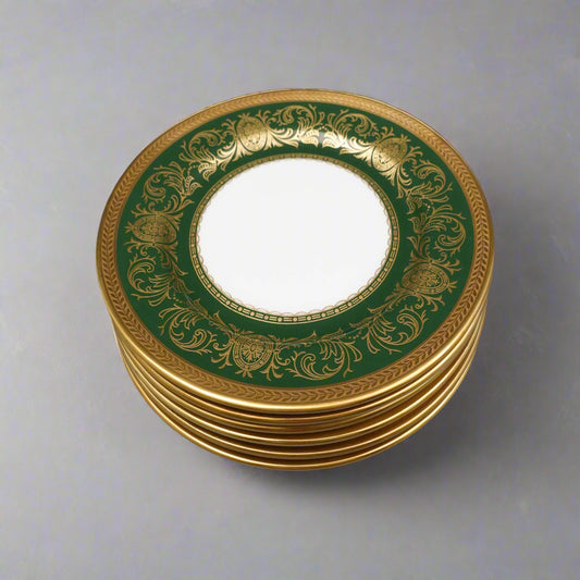 Aynsley England Imperial 193 Laurel Green Gold Bread & Butter Plates Set Of 6