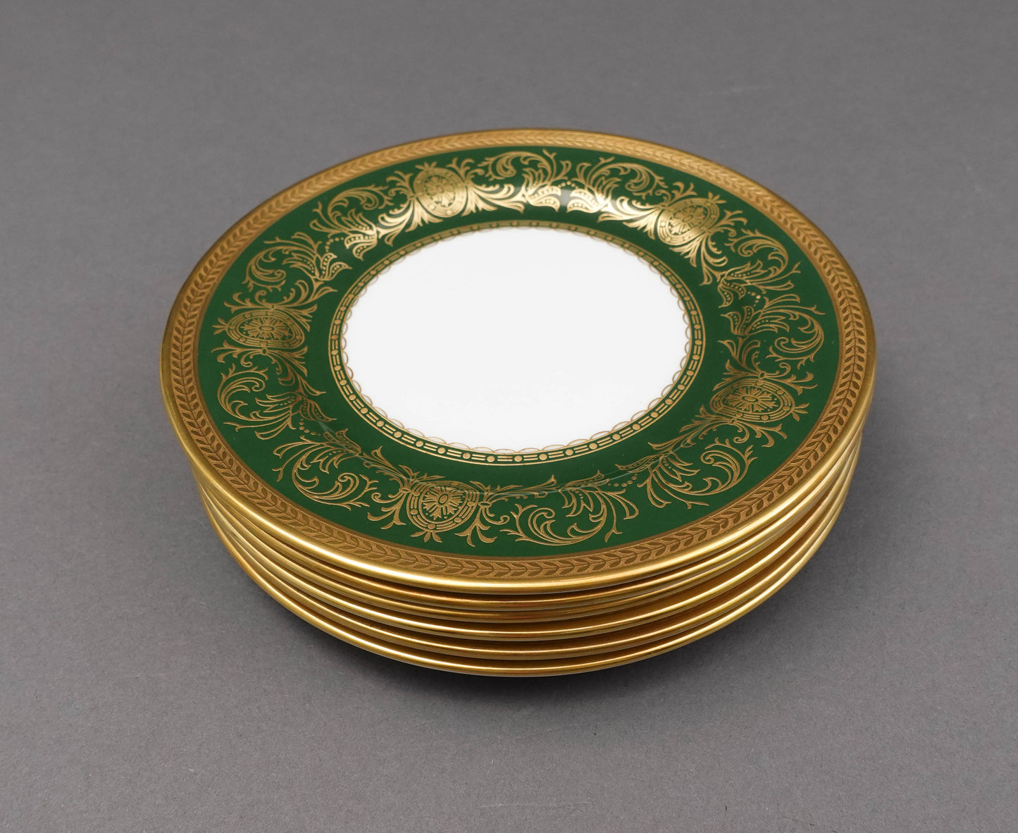 Aynsley England Imperial 193 Laurel Green Gold Bread & Butter Plates Set Of 6