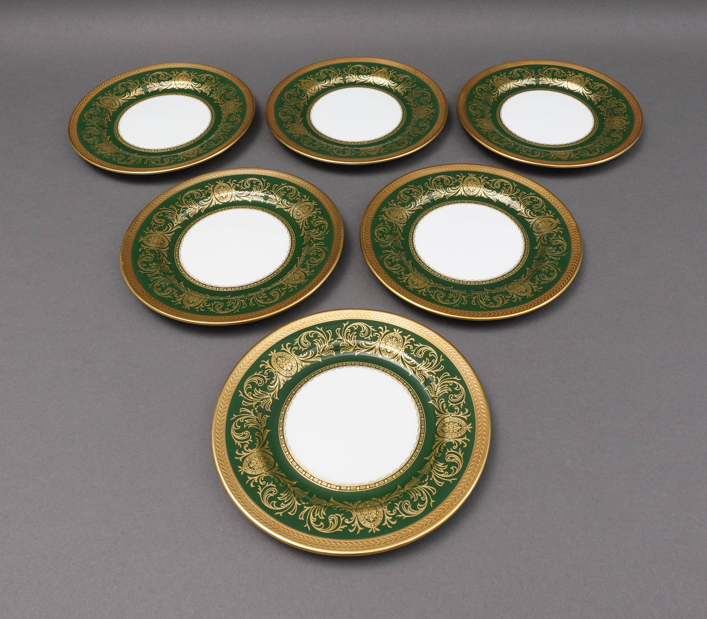Aynsley England Imperial 193 Laurel Green Gold Bread & Butter Plates Set Of 6