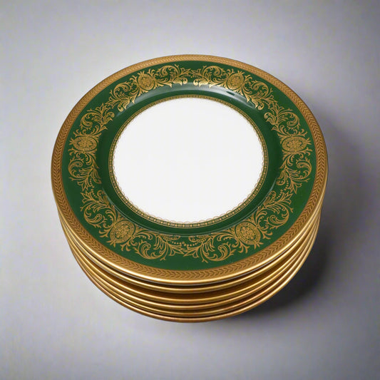 Aynsley England Imperial 193 Laurel Green Gold 8" Salad Plates Set Of 6