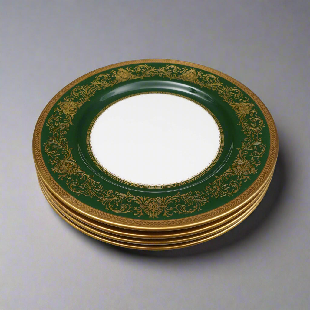 Aynsley England Imperial 193 Laurel Green Gold 8" Salad Plates Set Of 6