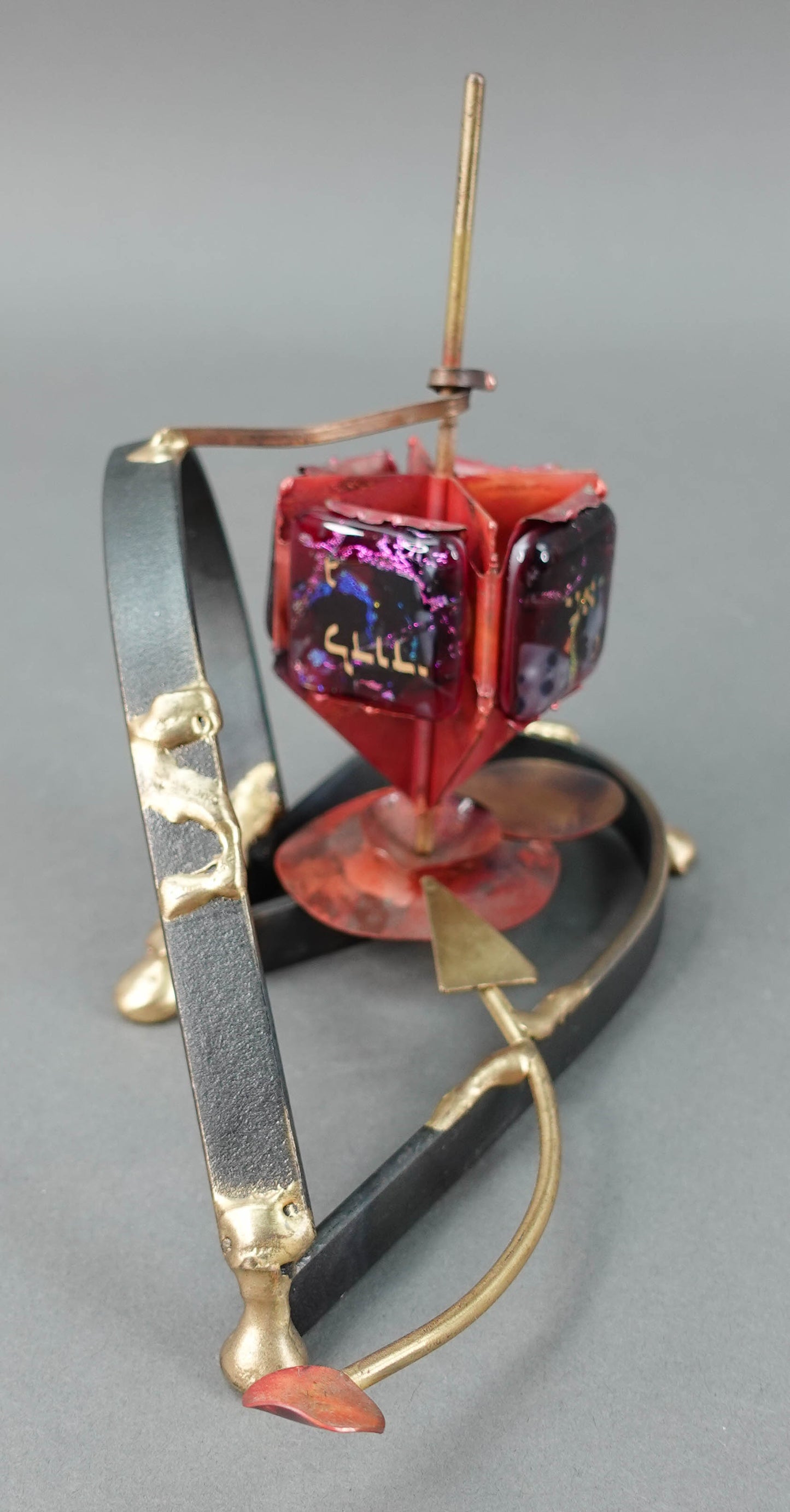 Gary Rosenthal Metal Heart Arrow Art Glass Wedding Dreidel Judaica Sculpture