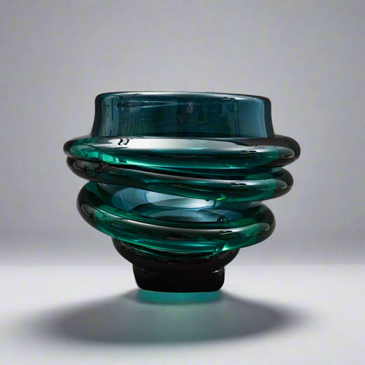 Tommie Rush (American, B. 1954) Signed Green Heavy Art Glass Bowl Sculpture